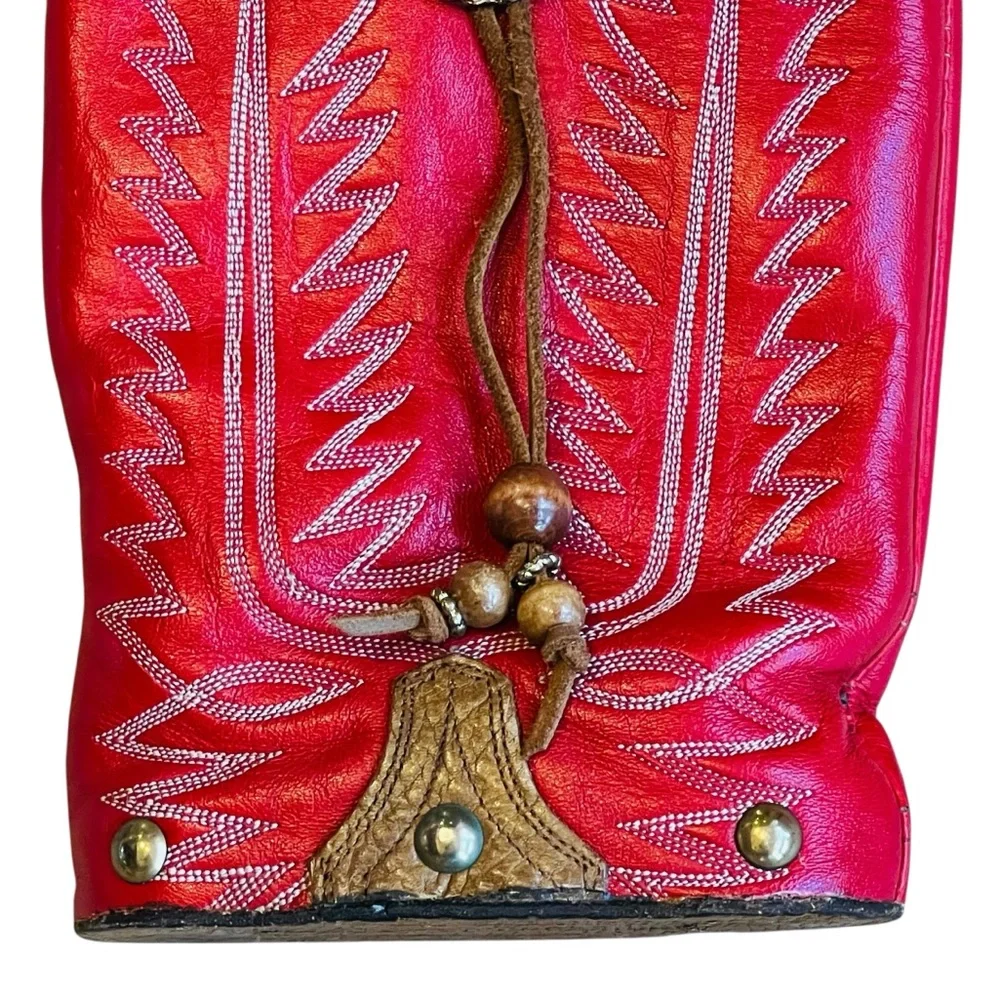Vintage Women’s 80s Red Leather Cowboy Boot Shoulder Crossbody Bag Western - Picture 4 of 10